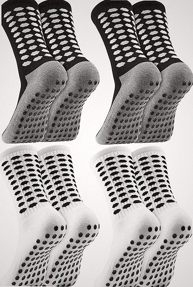 Kids Grip Athletic Socks 4 Pairs Soccer anti Slip Sports Socks for 8-17 Years