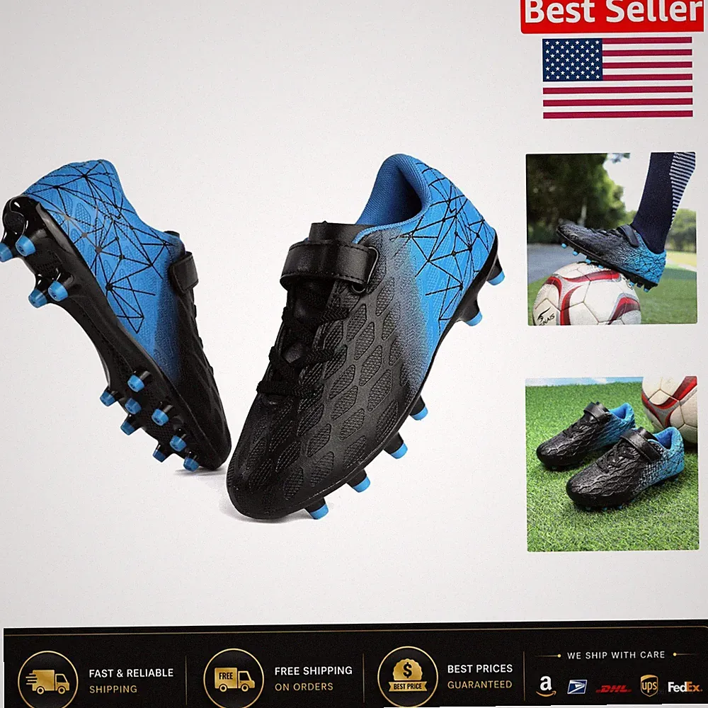 Kids Lightweight Soccer Cleats - Boys & Girls Firm Ground Football Shoes Size 2