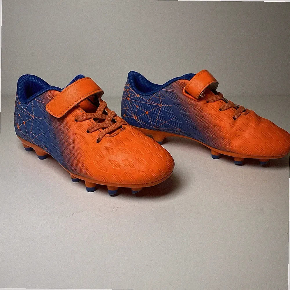 Kids Orange And Blue Soccer Cleats Size 2 With Hook And Loop Straps
