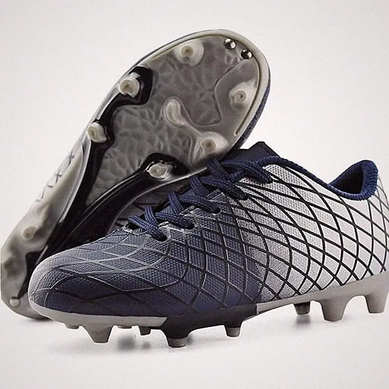 Kids Outdoor Soccer Cleats Athletic Firm Ground Football Shoes, Navy Silver, 3.5