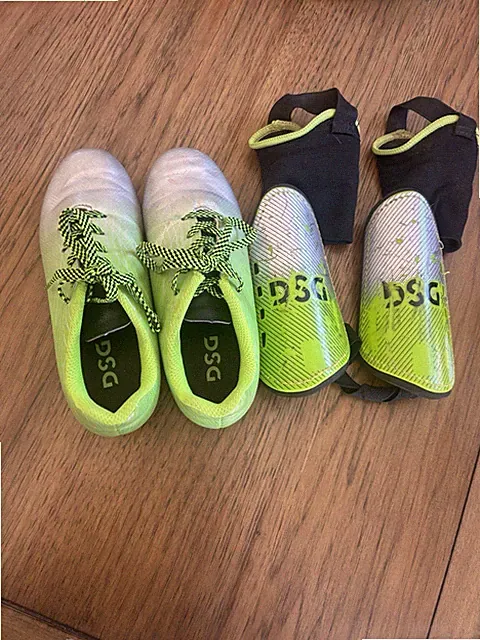 Kids Size 13 Soccer Cleats and Shin Guards Set