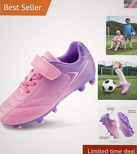 Kids Soccer Cleats Boys Girls Firm Ground Athletic Outdoor Football Soccer Sh...