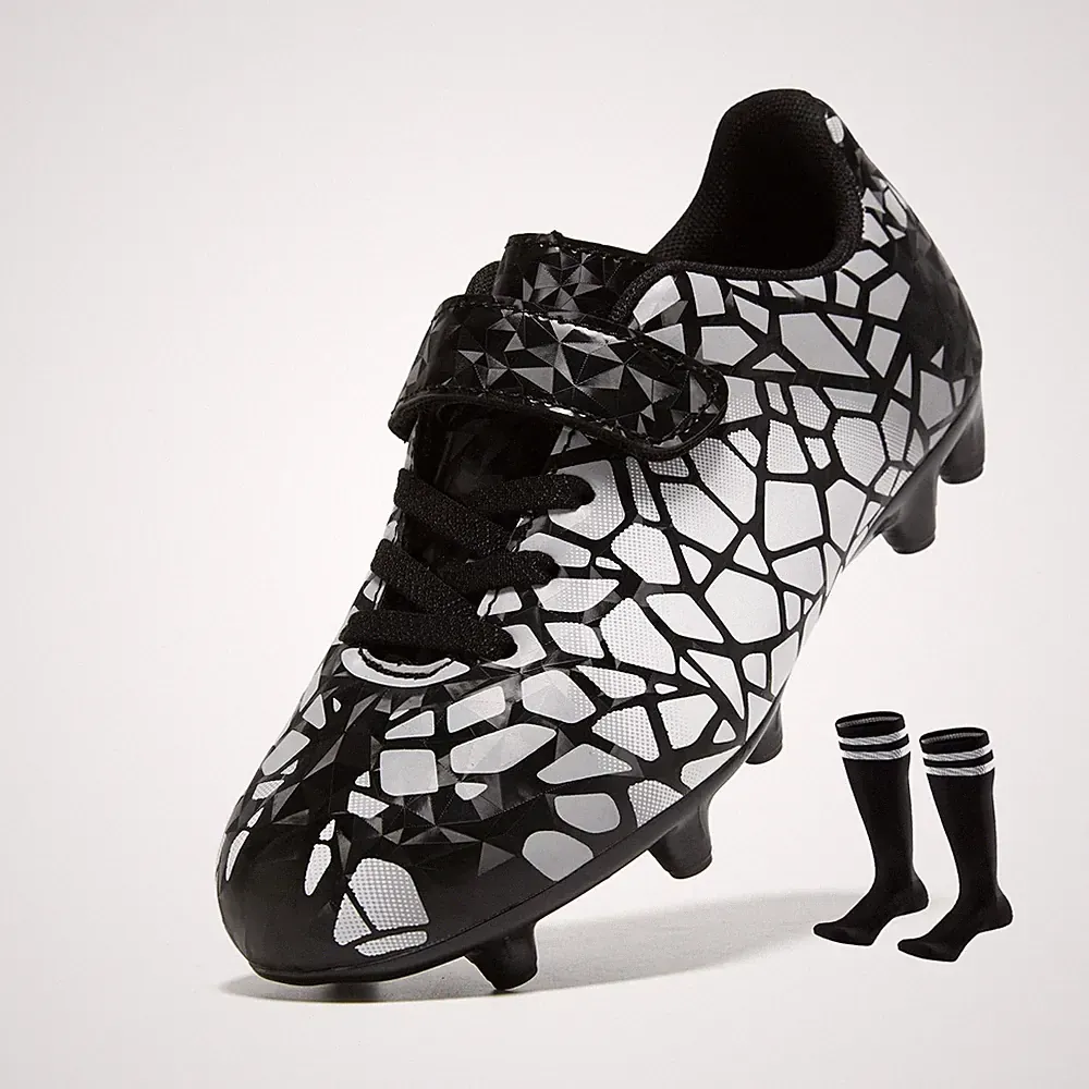 Kids Soccer Cleats Boys Girls Firm Ground Football Shoes with Hook and Loop S...