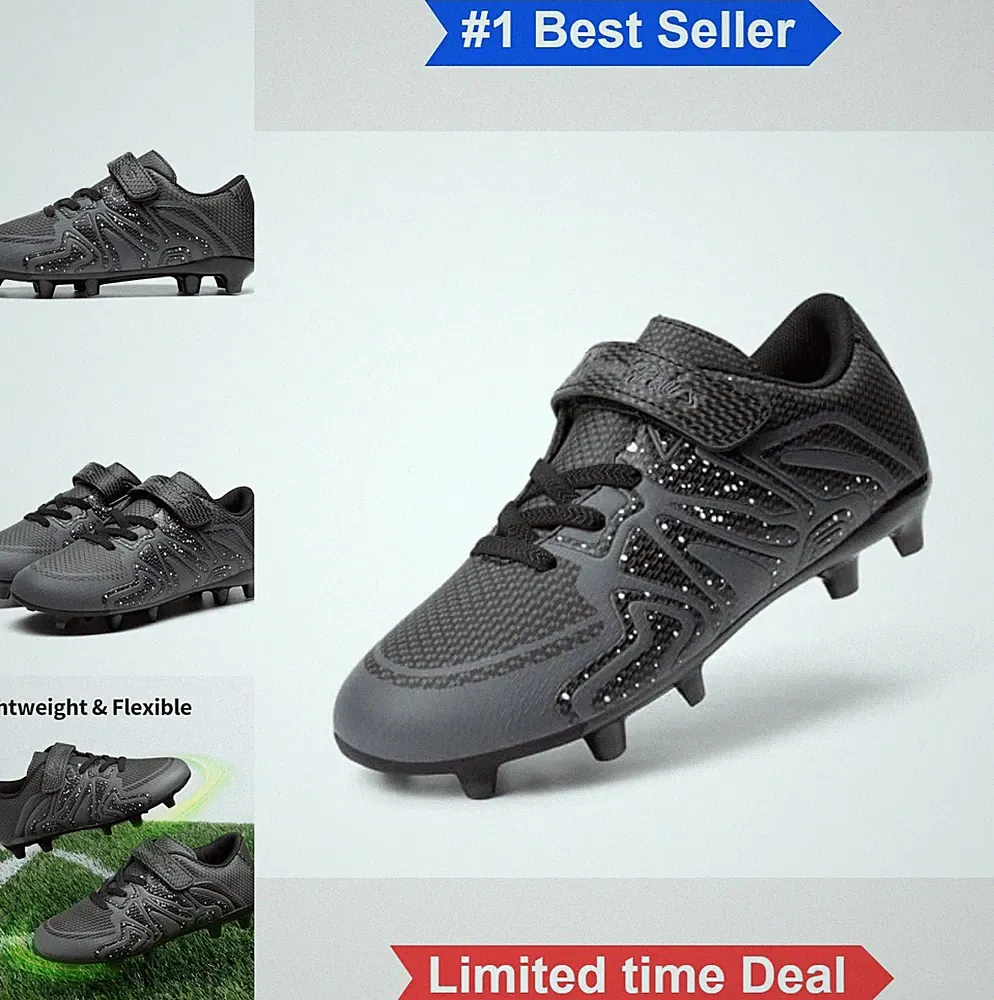 Kids Soccer Cleats Boys Girls Multi Ground Low Top Hook Loop Strap Football