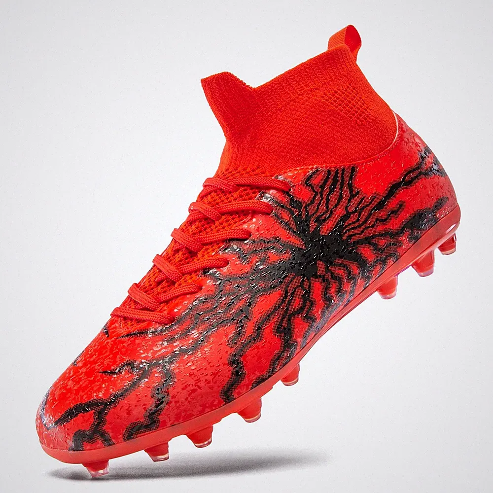 Kids Soccer Cleats Boys Girls Turf Training Football Shoes Red