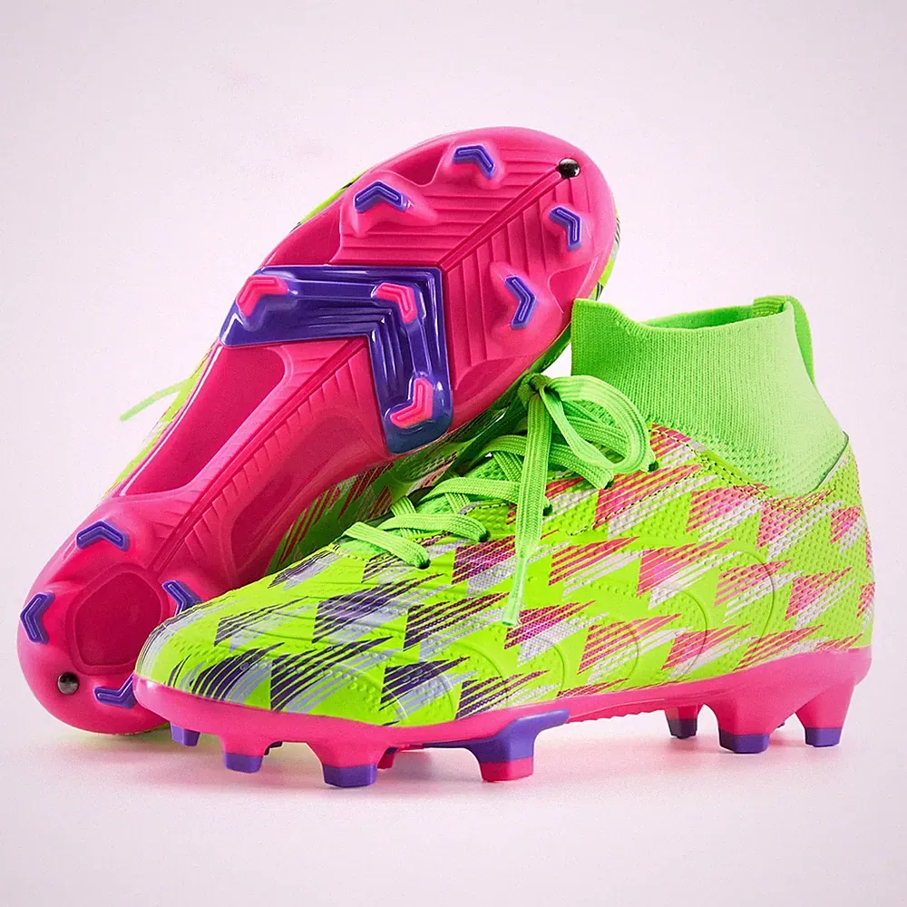 Kids Soccer Cleats–Youth High Top Outdoor Firm Ground and Turf Football Train...
