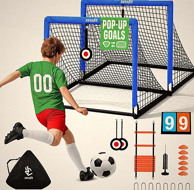 Kids Soccer Goal Set for Backyard, Portable Soccer Nets Set of 2 with Soccer Bal