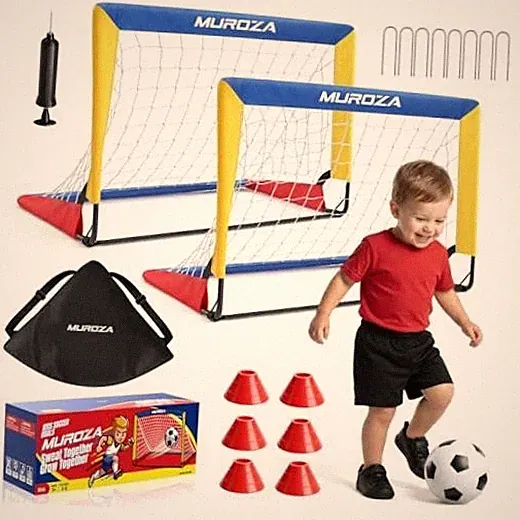 Kids Soccer Goal, Soccer Goals for Backyard Set | 2 Pack Red, Yellow, Blue