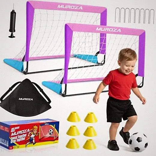 Kids Soccer Goal, Soccer Goals for Backyard Set Pink, Purple, Blue