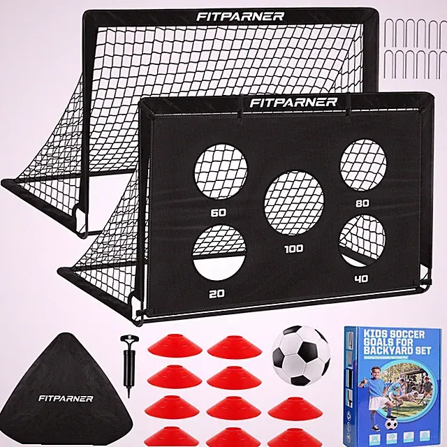 Kids Soccer Goals, 2 Pack 4x3 ft Nets for Age 3-5 6-8 8-12 Black
