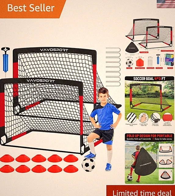 Kids Soccer Goals for Backyard Set, 2 of 4x3 / 6x4 ft Portable Soccer Goal Ne...