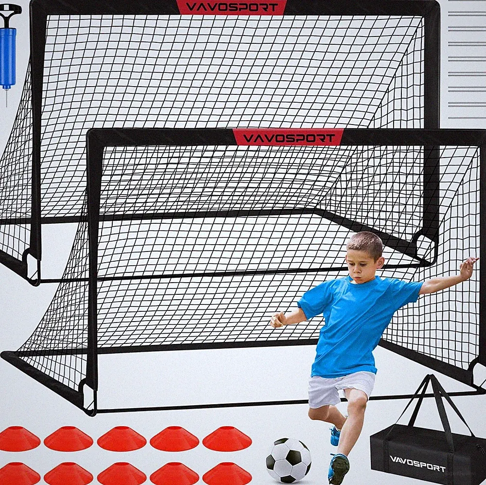 Kids Soccer Goals for Backyard Set - 2 of 6x4 ft Portable Soccer Goal Trainin...