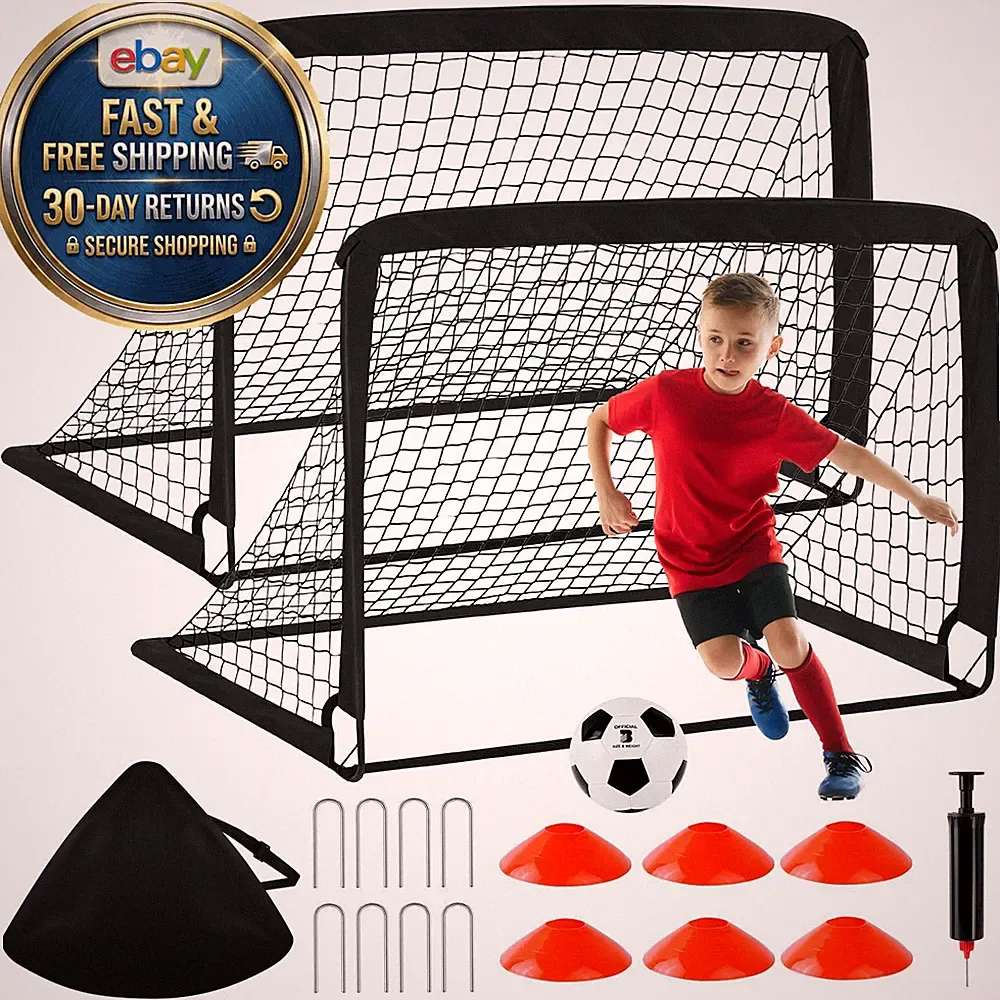 Kids Soccer Goals for Backyard Set - 2 Pack of 4' x 3' Portable Pop Up Soccer Ne
