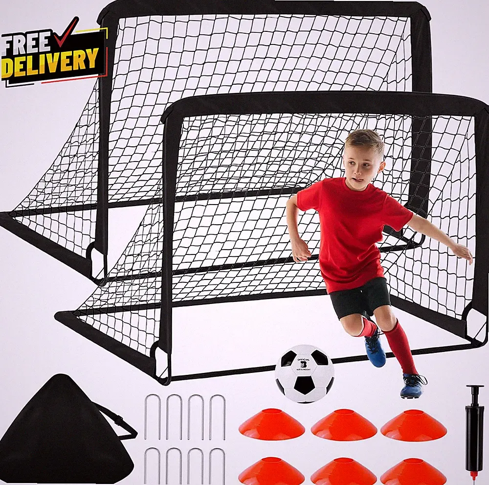 Kids Soccer Goals for Backyard Set - 2 Pack of 4 X 3 Portable Pop up Soccer Nets
