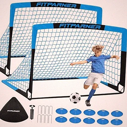 Kids Soccer Goals for Backyard Set - 2 Pack of Portable Pop Up Blue Black 4x3FT