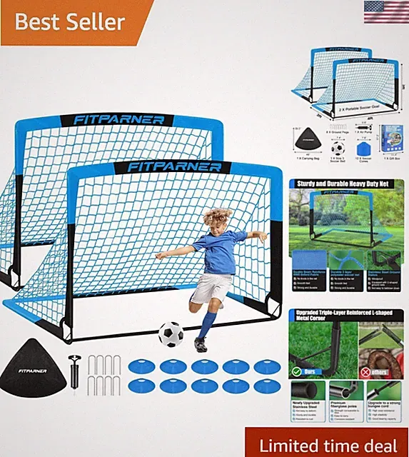 Kids Soccer Goals for Backyard Set - 2 Pack of Portable Pop Up Soccer Nets wi...