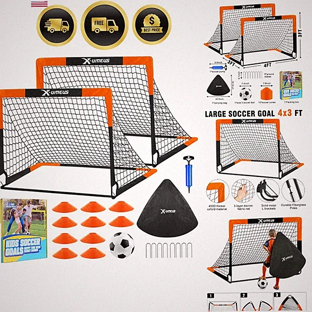 Kids Soccer Goals for Backyard Set of 2, 4 x 3 ft/6 x 4 Toddler Soccer Goal T...