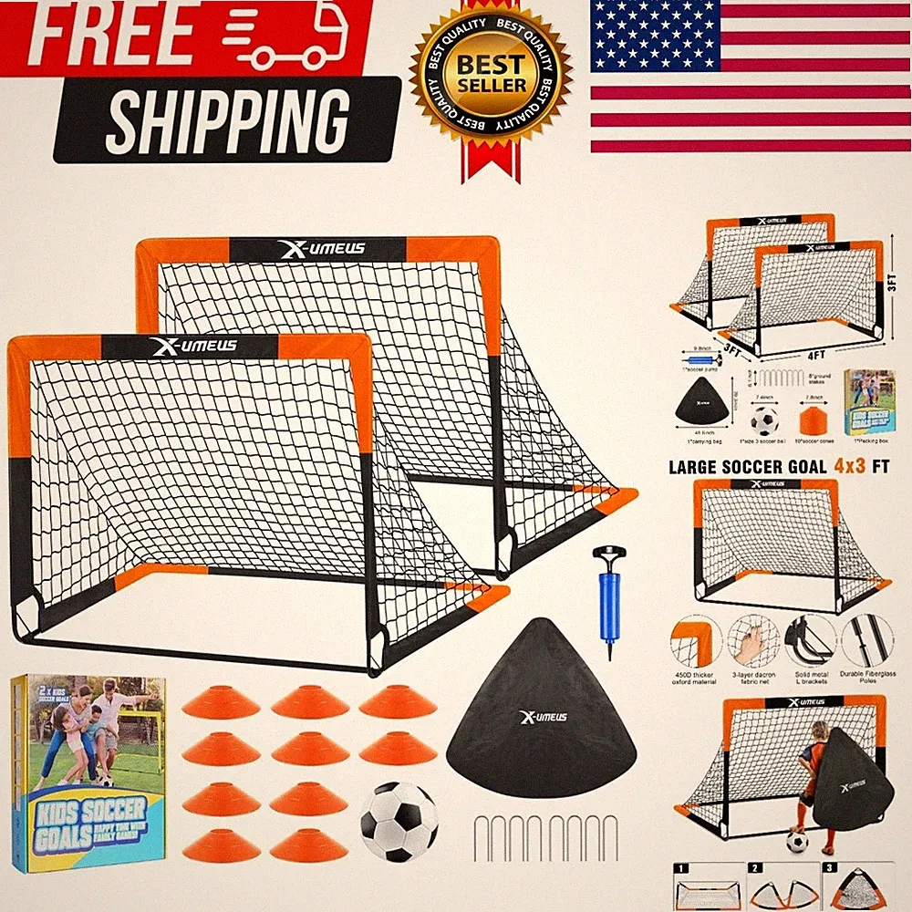 Kids Soccer Goals for Backyard Set of 2, 4 x 3 ft/6 x 4 Toddler Soccer Goal T...