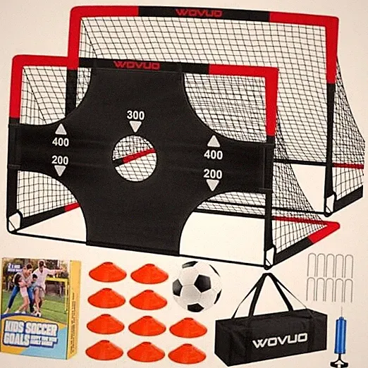 Kids Soccer Goals for Backyard Set of 2, 6x4 ft Portable Toddler Black Red