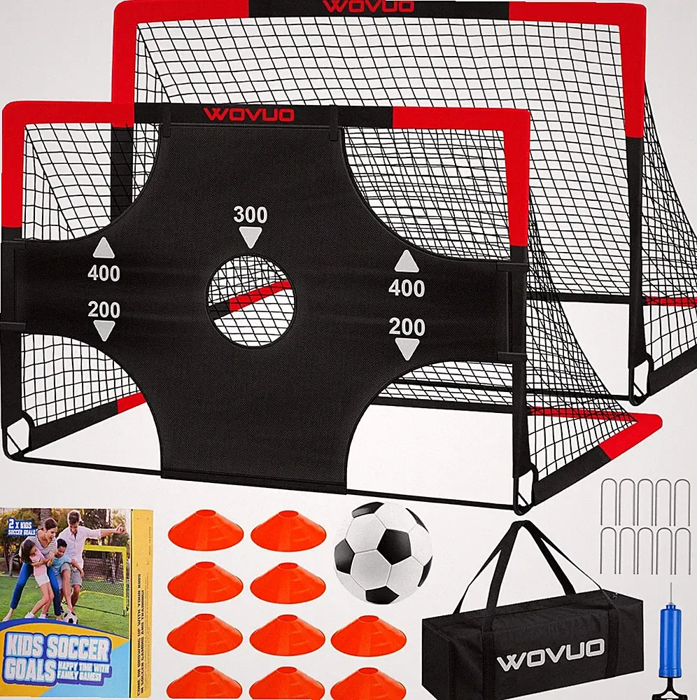 Kids Soccer Goals for Backyard Set of 2, 6x4 ft Portable Toddler Soccer Goal Tra