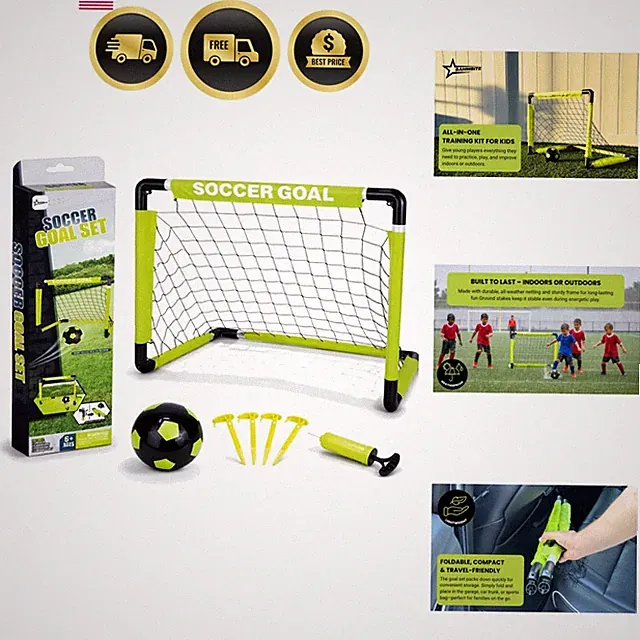 Kids Soccer Goals Set for Indoor & Outdoor Play – Includes Foldable Goal, Bal...