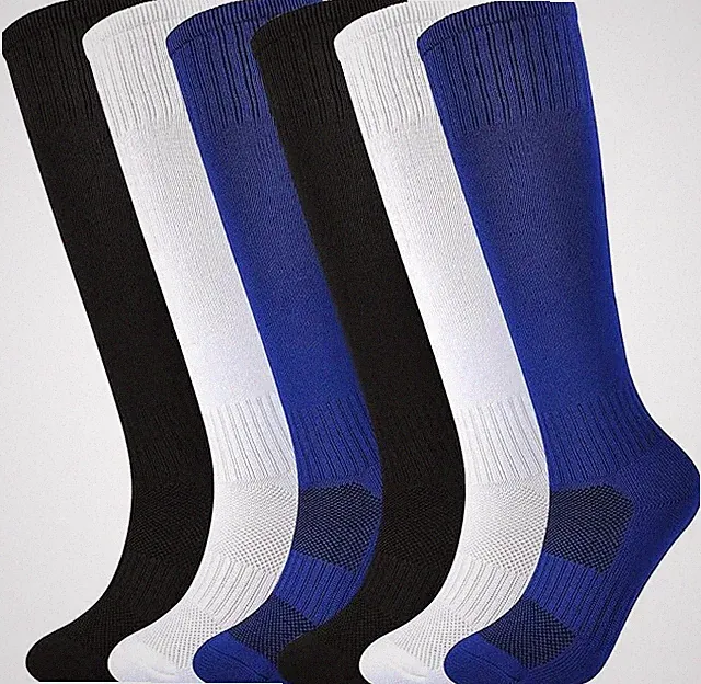 Kids Soccer Socks Boys Football Socks 6 Pairs Girls Striped Knee Socks 5-7 Years