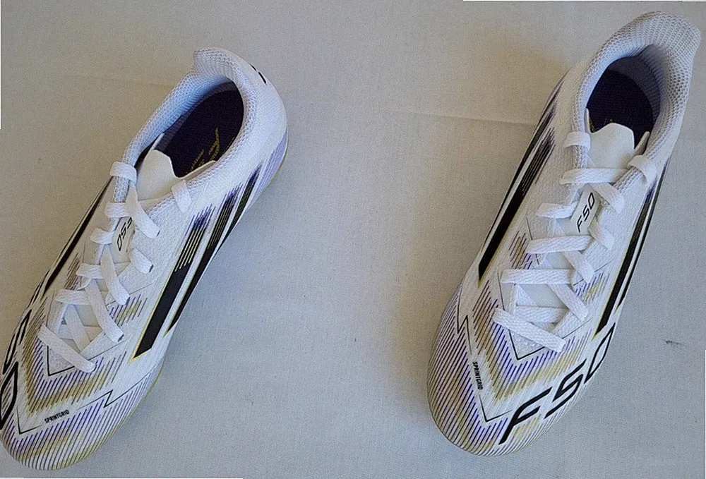 Kids Sz 2 White/Black/Gold Metallic Adidas F50 League FG/MG Soccer Cleats JH7745