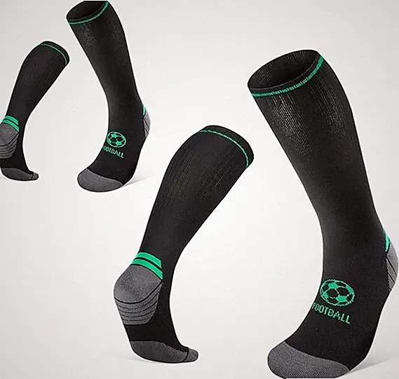 Kids Youth Soccer Football Compression Socks Black Cushion Knee High Size S 6-9Y