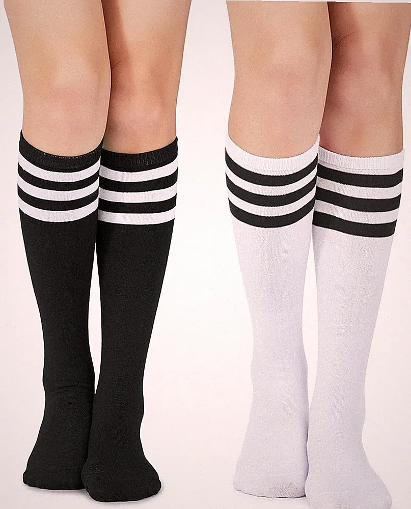 Knee High Socks for Women Striped Tube Socks Youth Athletic Soccer Socks 2 Pa...