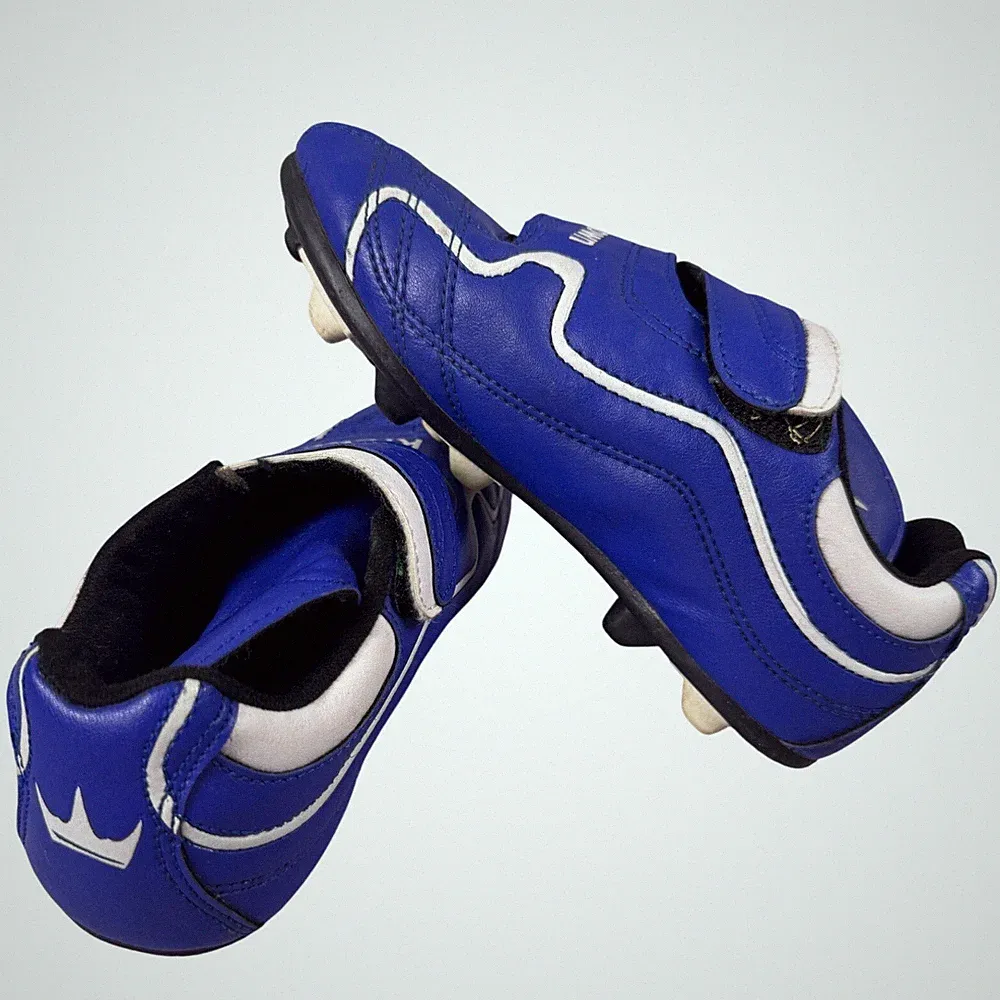Krown Youth Soccer Cleats Blue White Hook Loop Strap F-611 US 13 Kids Shoes