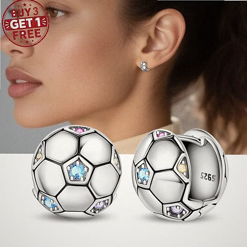 KUNSIR 925 Sterling Silver Soccer Hoop Earrings for Women Sport Earrings Gifts