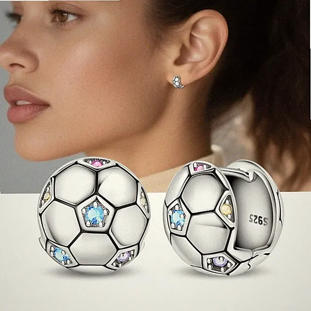 KUNSIR 925 Sterling Silver Soccer Hoop Earrings for Women Sport Earrings Gifts