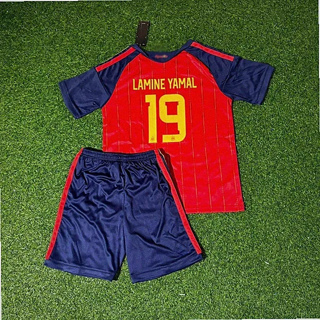 Lamine Yamal #19 Spain Kids Home Away Soccer Jersey Kit Boys Girls Youth Jersey