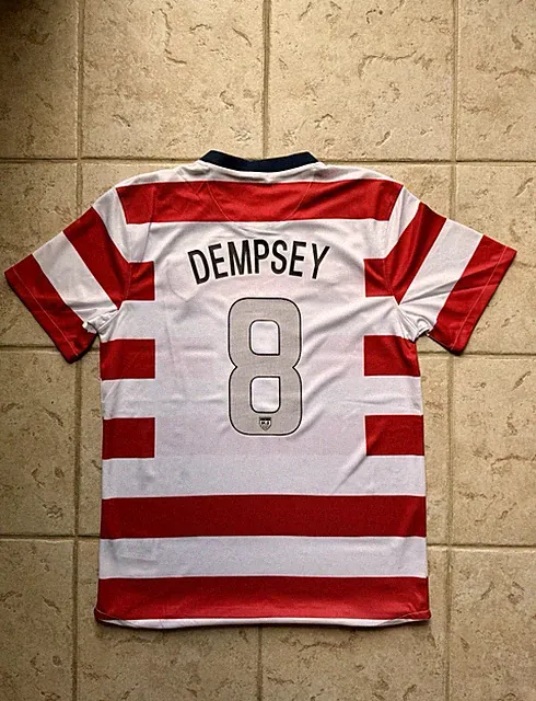 Large Red White Striped US Soccer Jersey “Waldo” Edition – #8 Dempsey