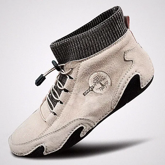 Leather Men Shoes Casual Loafers Non-slip High Top Sneakers Hiking Walking Boots
