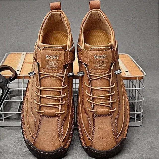 Leather Shoes Mens Casual Loafers Flat Driving Sneakers Slip on Moccasins Black
