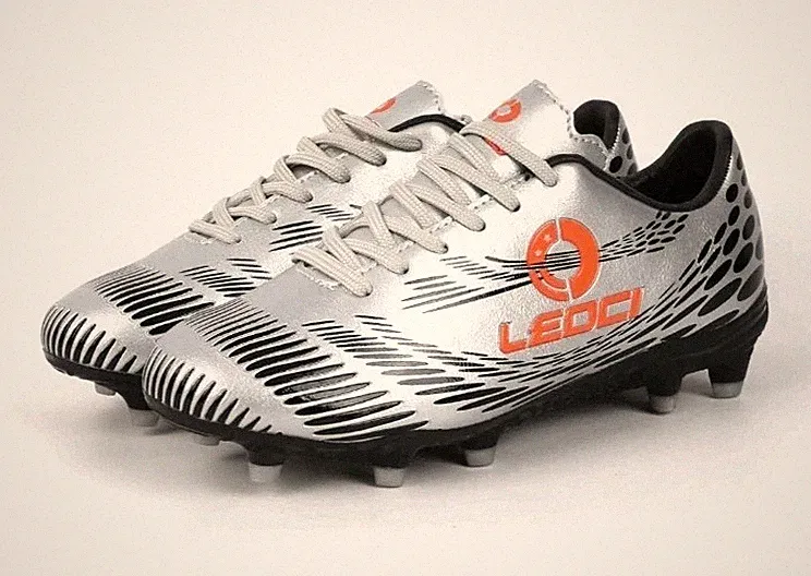 Ledci Size 4 Boys Girls Firm Ground Soccer Cleats Kids Athletic Silver Orange