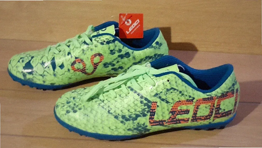 Ledci turf shoes soccer- blue &Lime Green. US 4.5. 4” Wide. Not cleats