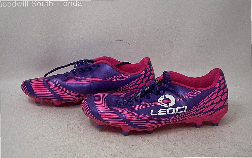 Leoci Mens Firm Ground Multicolor Leather Lace-Up Soccer Cleats Size 41