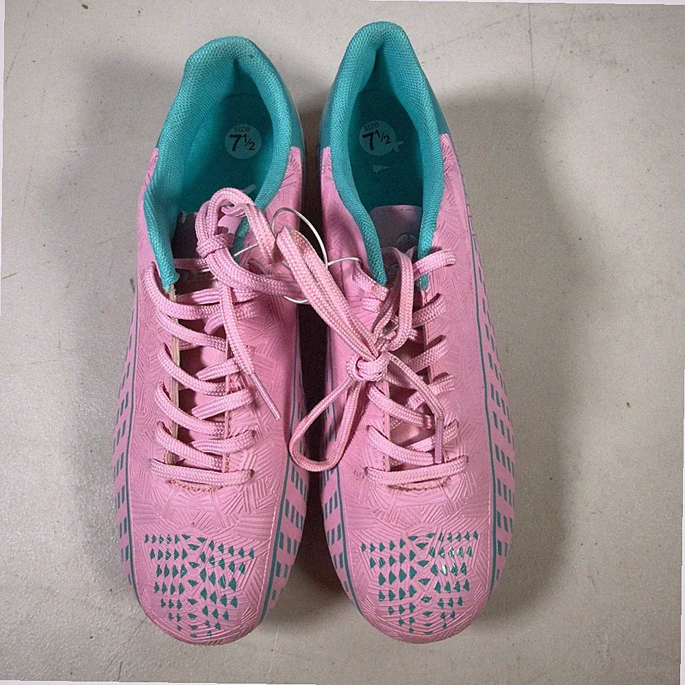 LEOCI Soccer Cleats Size 7.5 Pink Turquoise Football Shoes