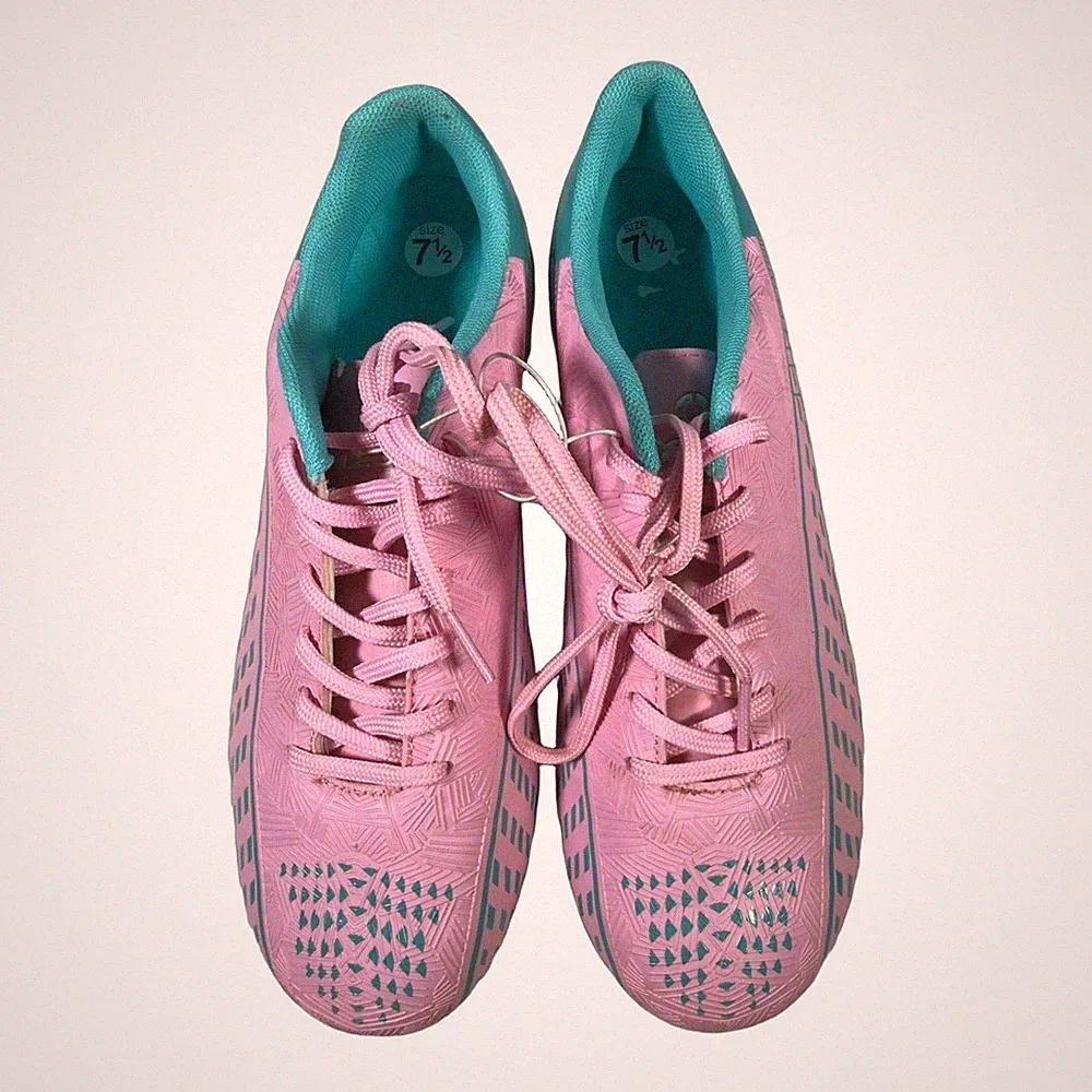 LEOCI Soccer Cleats Size 7.5 Pink Turquoise Football Shoes Kids