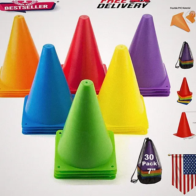 Lightweight 7 Inch Colorful Cones Set - Ideal for Soccer, Football & Fun Games