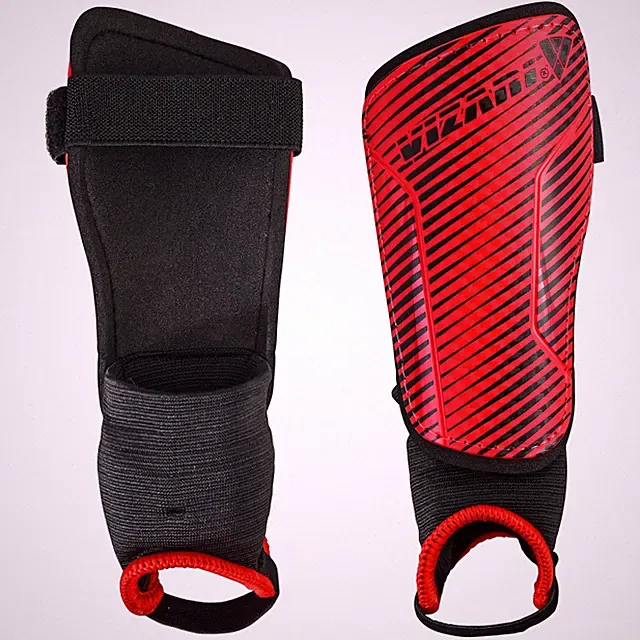 Lightweight Durable Red Black Soccer Shin Guards for Kids and Adults