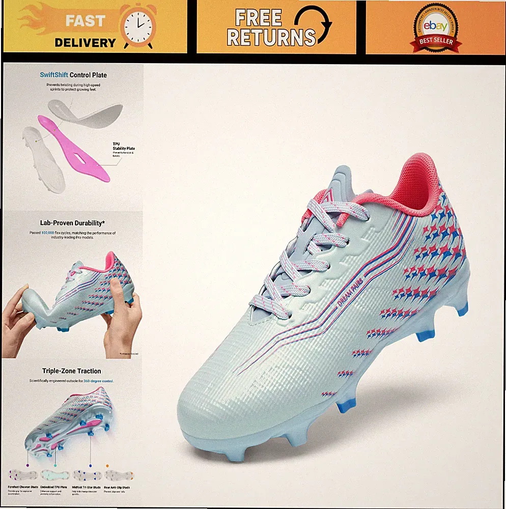 Lightweight Kids Soccer Cleats | High-Speed Anti-Twist TPU Plate for FG/AG Footb