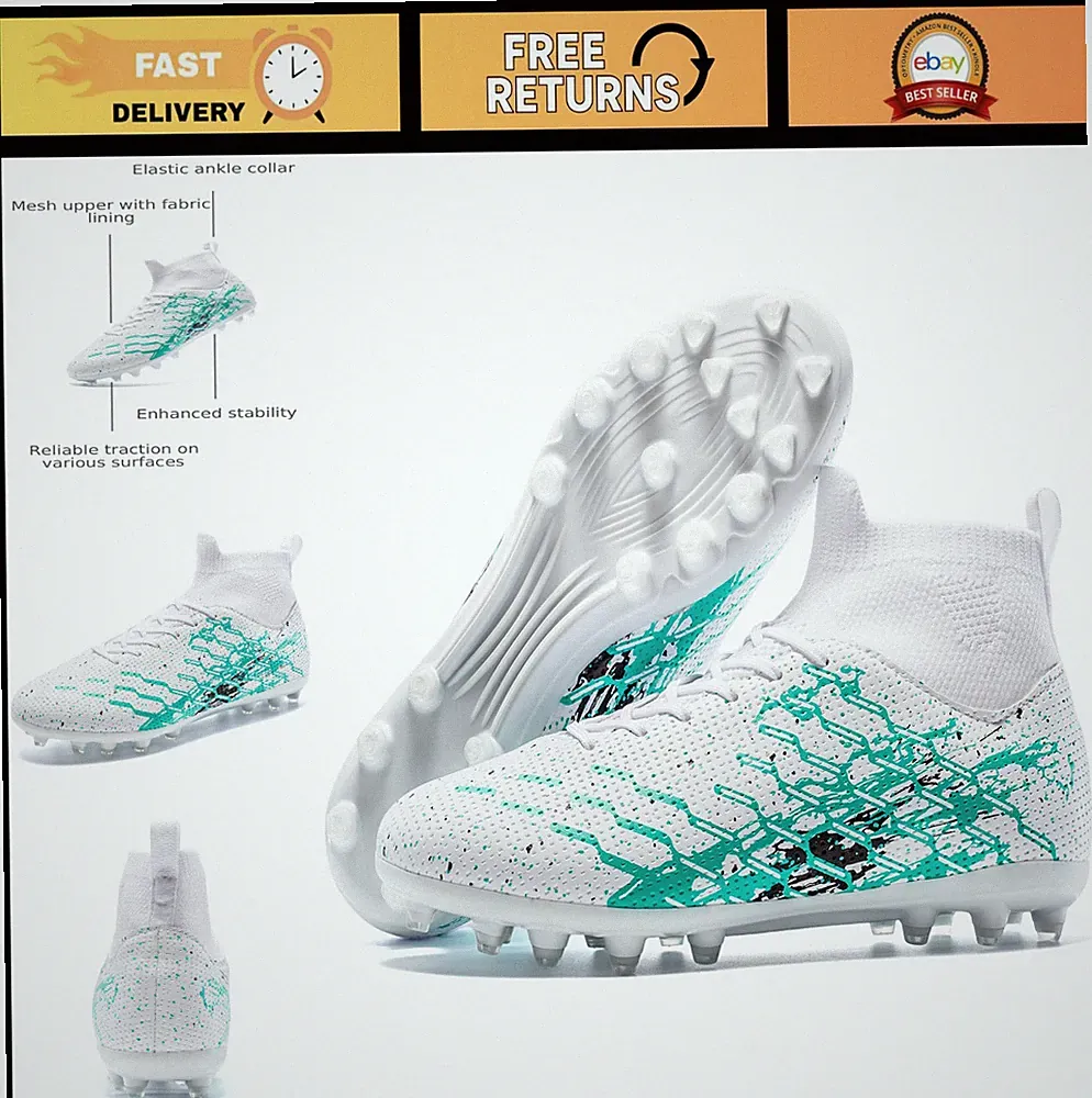 Lightweight Unisex Soccer Cleats with No-Tie Lacing, Ankle Support, Multi-Surfac