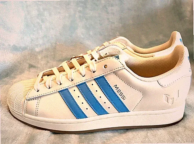 Lionel Messi x adidas Superstar Indoor Cream White Blue Mens Size 11.5 Women12.5