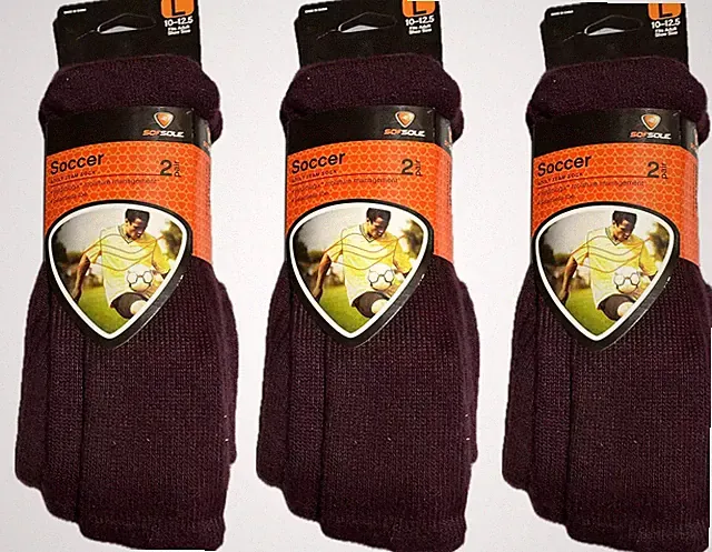 Lot 6 Pairs Men's Soccer PURPLE Red Team Socks Large Shoe Size 10-12.5 Burgandy