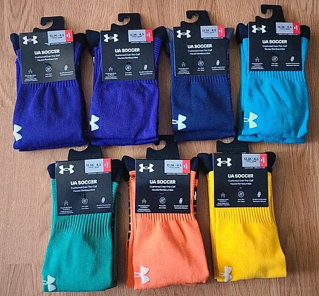 LOT (7) Under Armour Youth UA Soccer Socks Cushioned Over The Calf OTC 13.5K-4.5