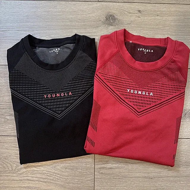 Lot Of 2 Young LA Compression Shirt Men Large Short Sleeve Stretch Gym Train Red