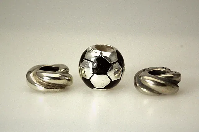 Lot of 3, 925 Sterling Silver Slide Beads (Soccer ball & Spacers) 6.5g (PEN7132)